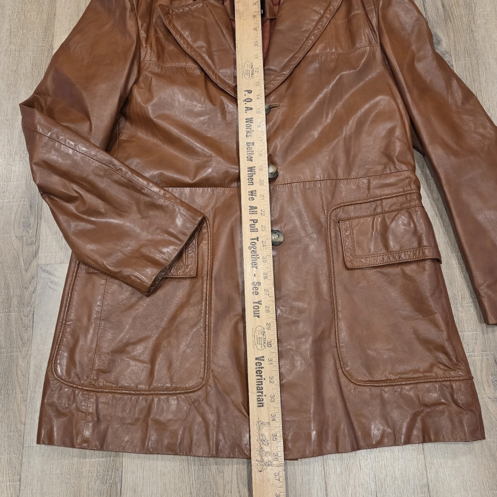 Men's Cortefiel Vintage Brown Leather Coat - Picture 5 of 10